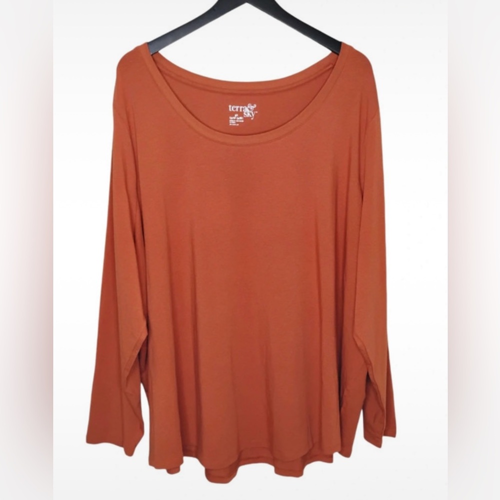 Terra & Sky Plus Size Women's Long Sleeve Scoop Neck Top Rust size 5X pre-owned